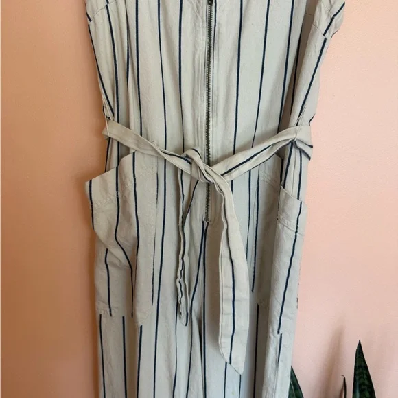 Anthropologie Cream Jumpsuit with Navy Stripes size 14 - Picture 4 of 6
